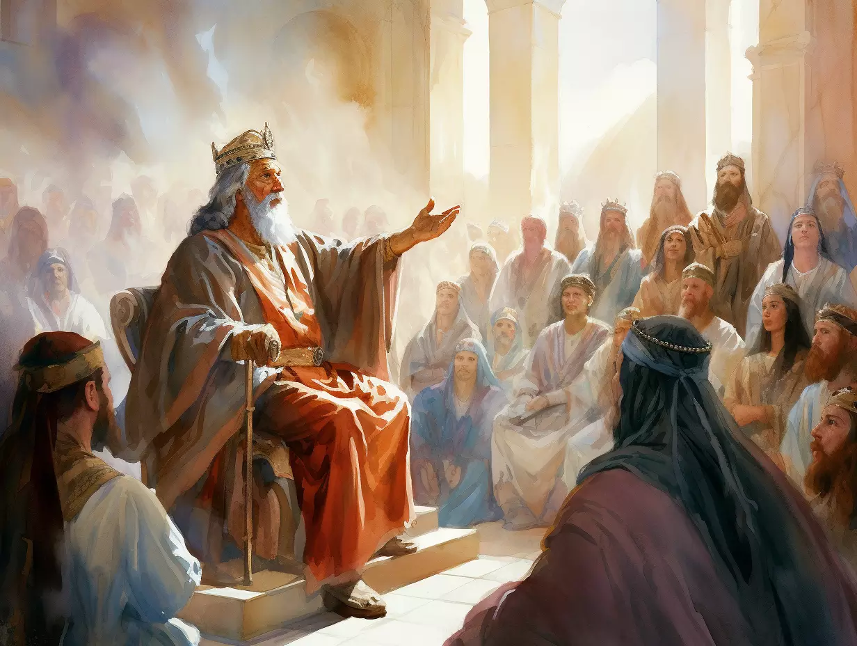 A crowd gathered to listen to King Solomon teaching.