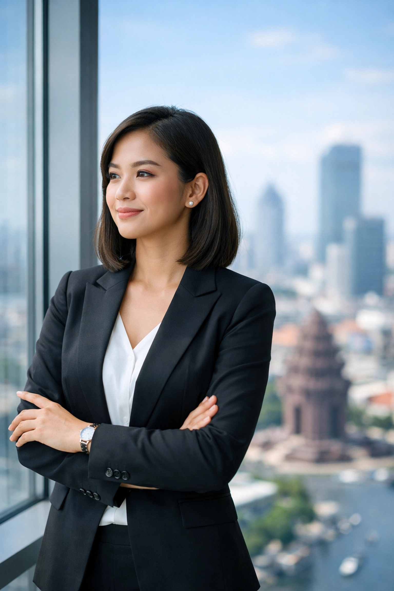 Professional Cambodian woman in a Phnom Penh office reflecting God's sovereign plan and predestination.