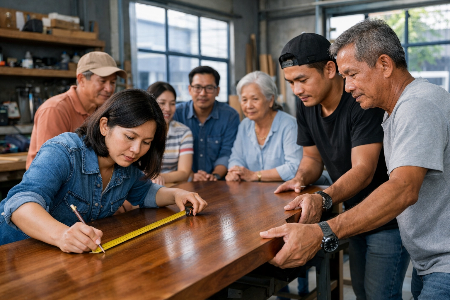 Cambodian group working together on a service project, showing christian community online and local support.