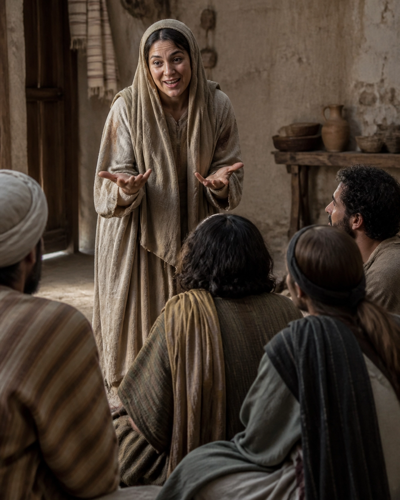 Mary Magdalene telling the disciples that she has seen the risen Lord, a foundational moment of faith and redemption.