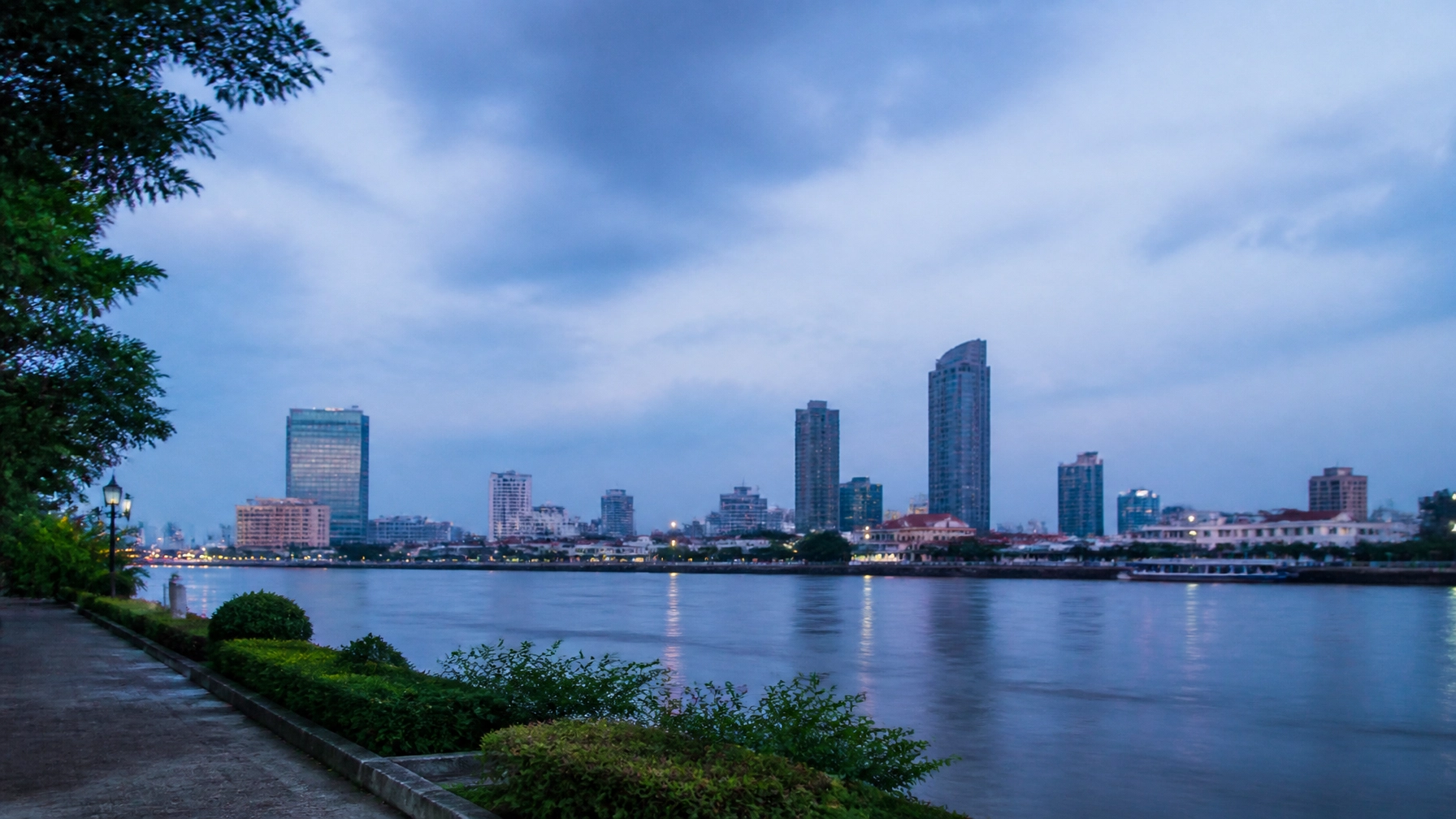 Peaceful evening Phnom Penh skyline reflecting continual prayer, faith and joy, christian spiritual growth