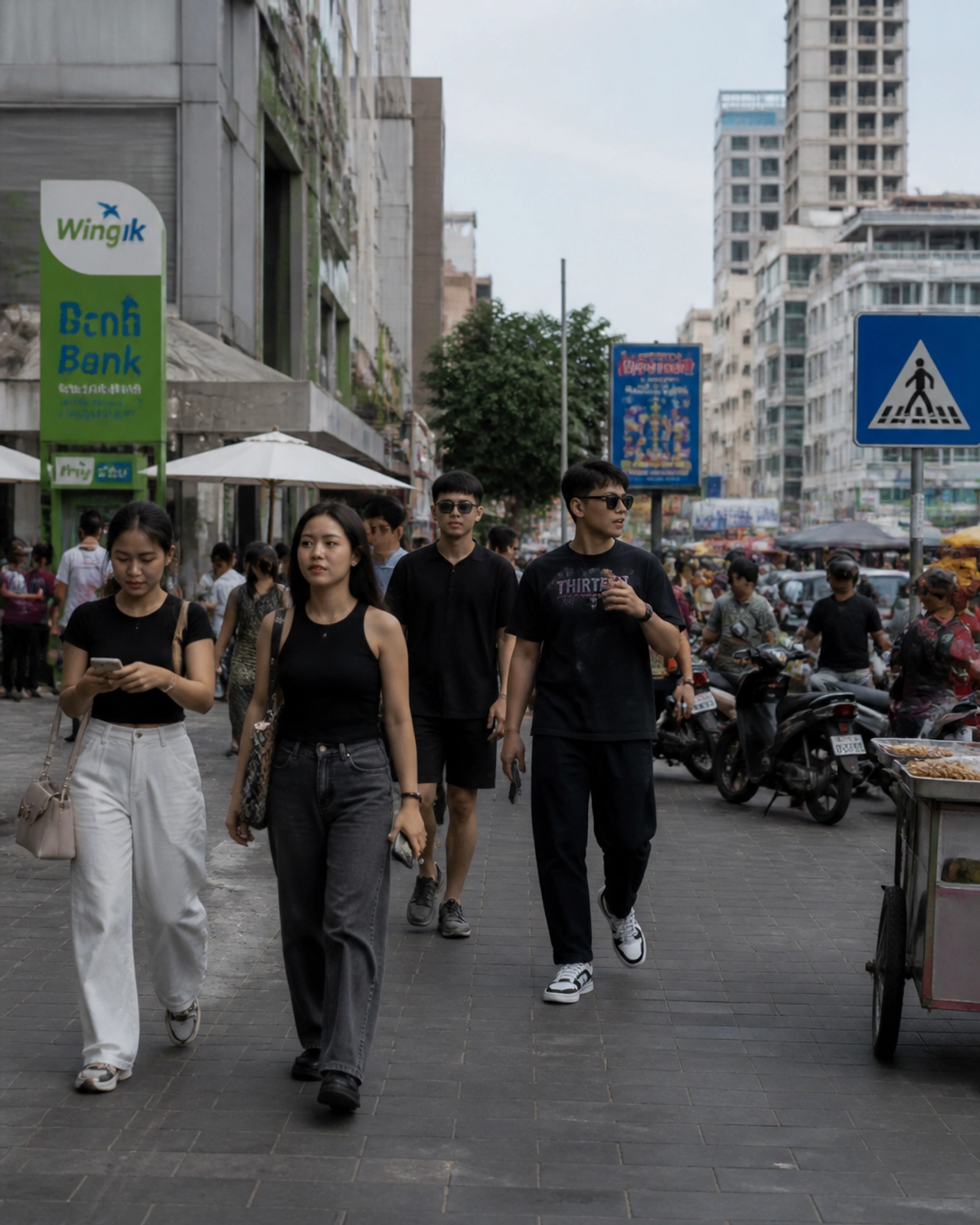 A busy, modern street market in Phnom Penh, Cambodia, illustrating the story of Sok and modern Christian witness.