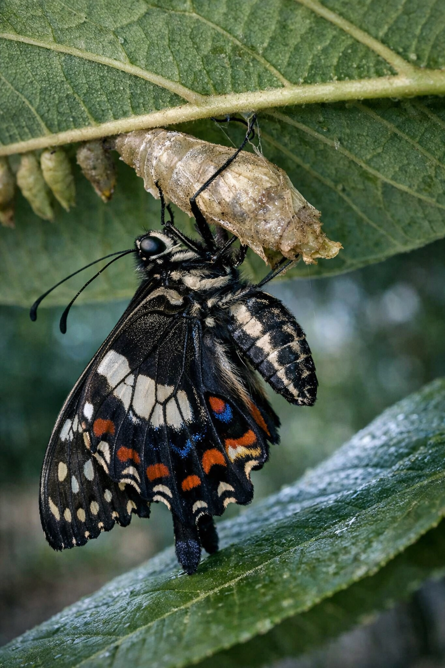 A butterfly emerging from its cocoon, symbolizing Christian spiritual growth and faith and joy.
