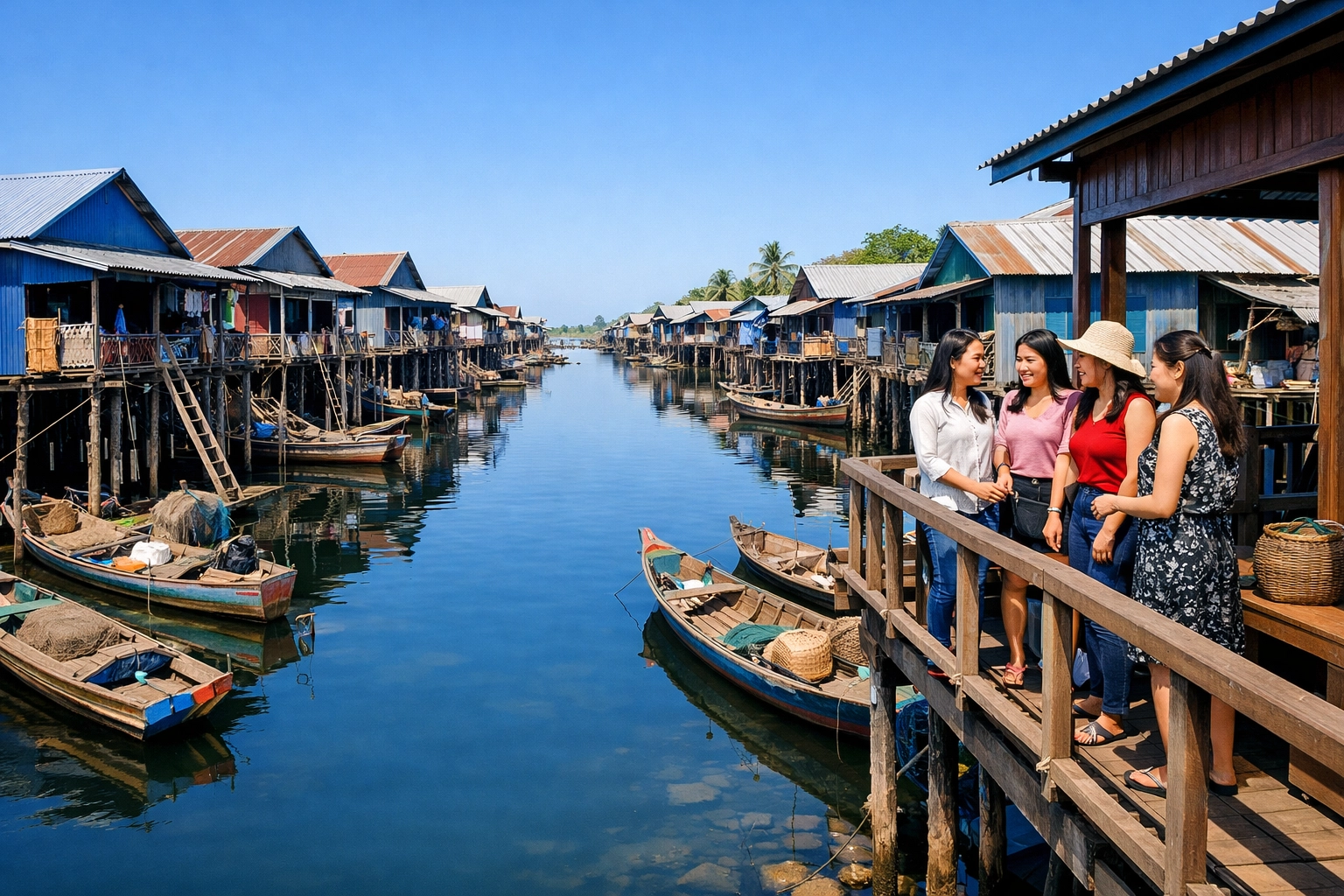 Serene Cambodian fishing village reflecting the peace and presence of God in daily Christian life.