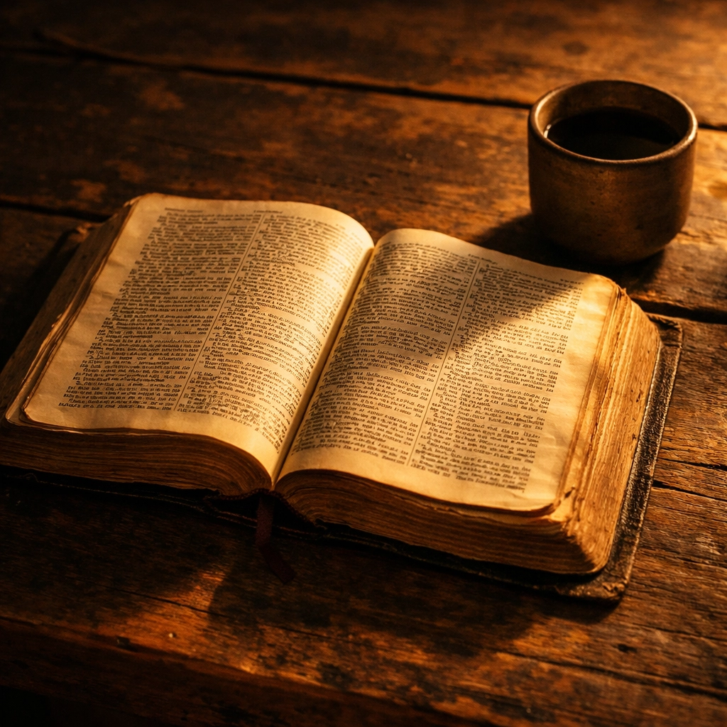 Biblical salvation: An open Bible on a desk showing God's promises of grace and eternal life.