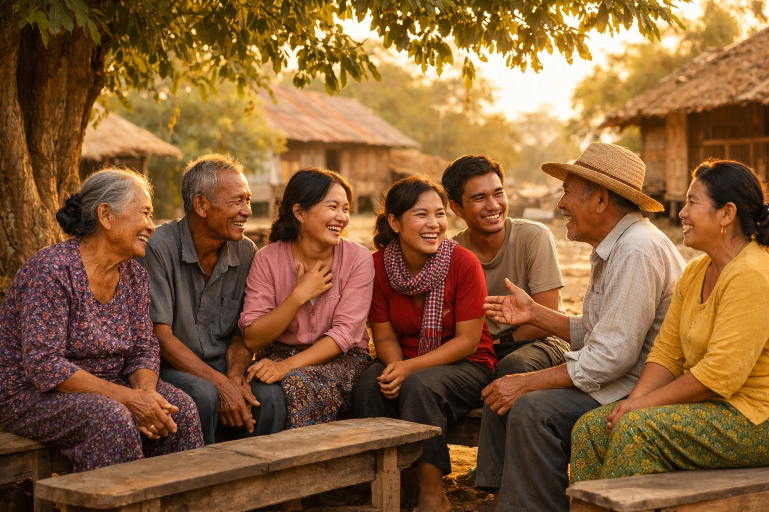 Christian community: Cambodian villagers sharing the message of salvation and God's grace.