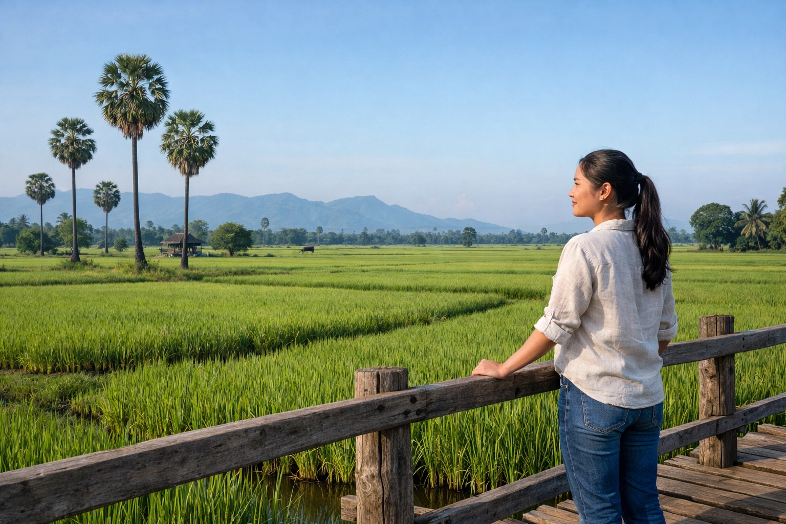 Christian community online and spiritual growth found in a peaceful Cambodian rural landscape scene.